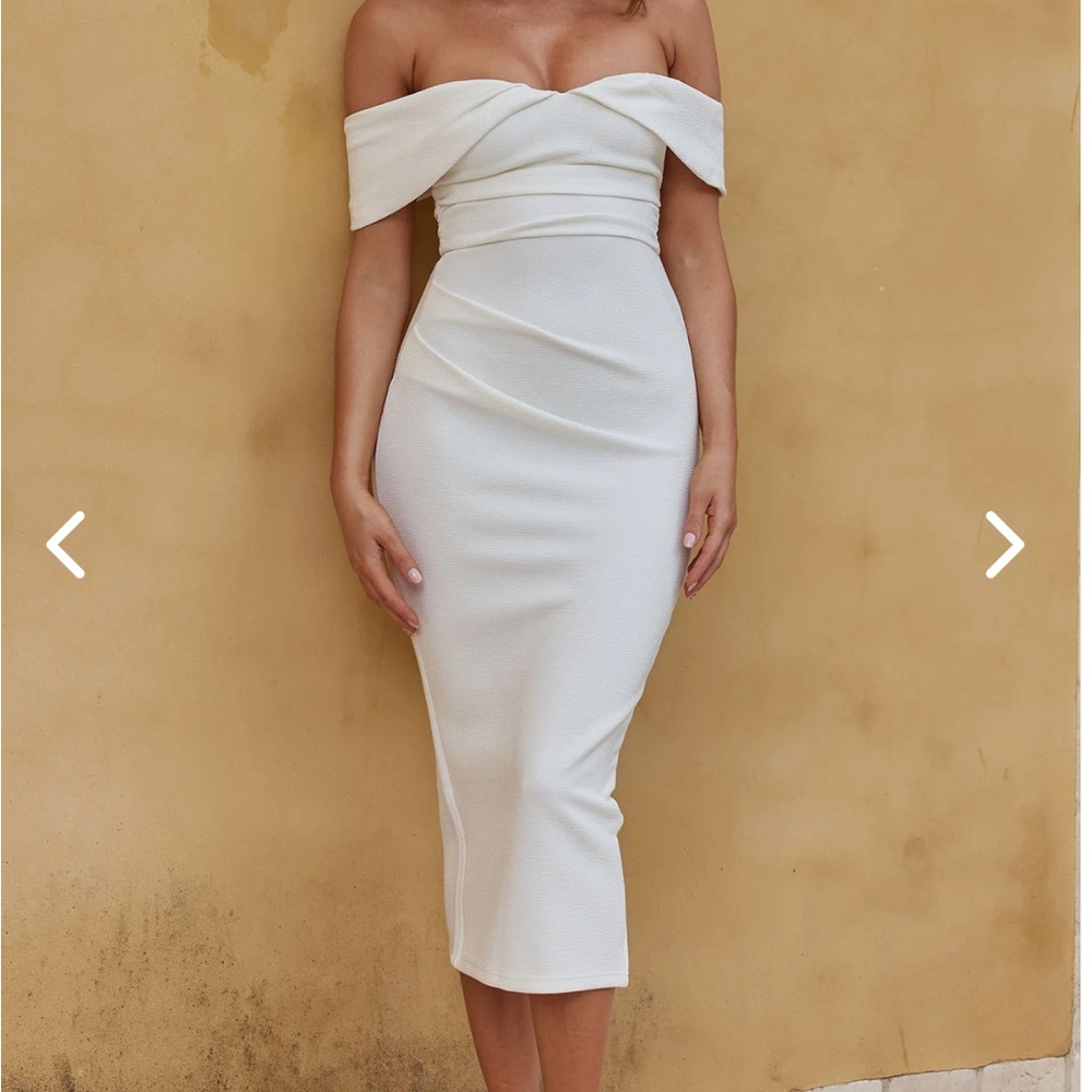 Elegant Off Shoulder White Midi Dress